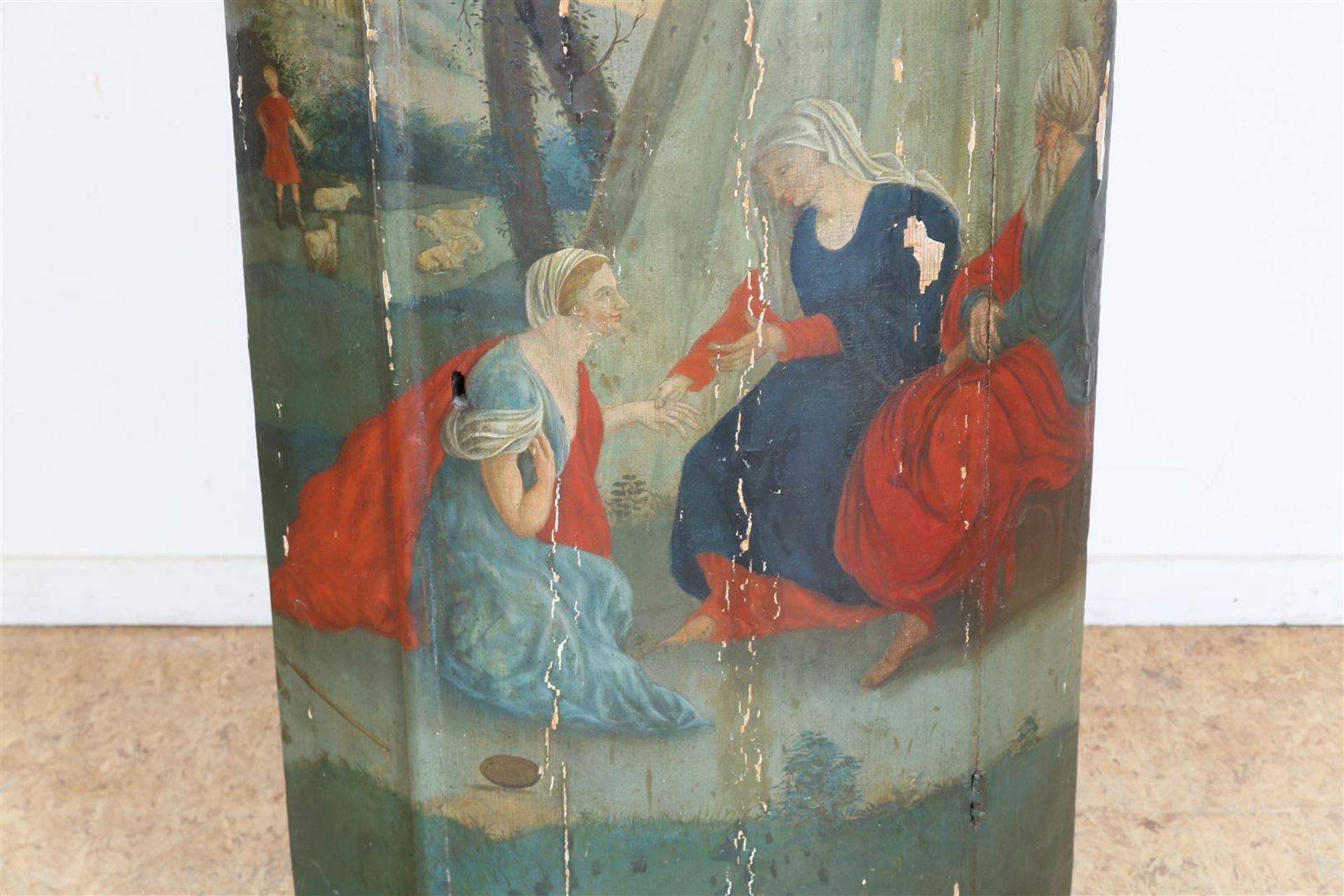 Polychrome painted corner cabinet with an image of Abraham and Sarah in front of a tent, Ameland - Image 3 of 3