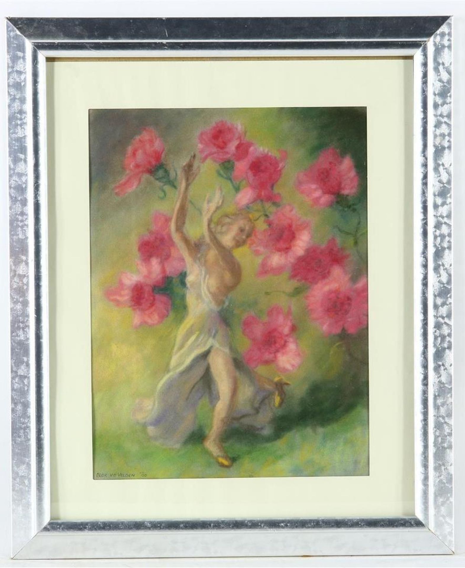 Ad Blok van der Velden (1913-1980) Female figure with flowers, signed lower left, 1980, pastel on - Image 2 of 4