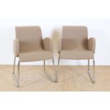 Set of Lensvelt Flag chairs with gray upholstery on a chrome tube base, design Gerard van den