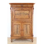 Mahogany Biedermeier secretaire abattant with plinth drawer and 2 panel doors, writing flap behind