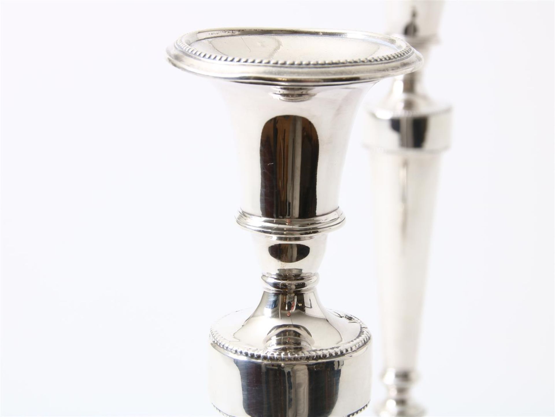 Set of candlesticks, decorated with pearl edge, engraved with monogram, Sheffield, England, maker' - Image 3 of 4