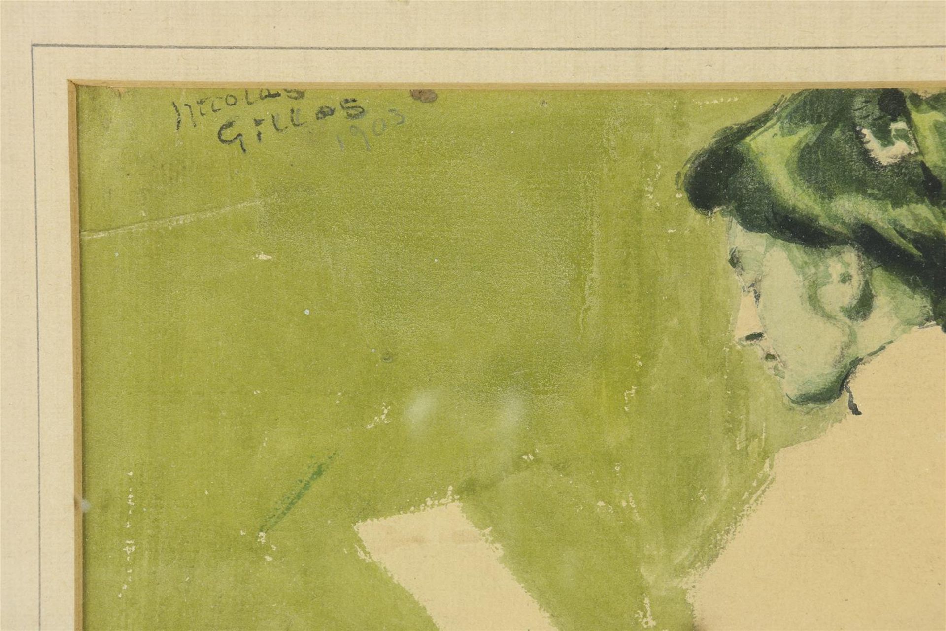 Nicolas Gilles (1870-1939) Reading woman, signed and dated 1903 top left, watercolour, 26 x 20 cm. - Image 3 of 4