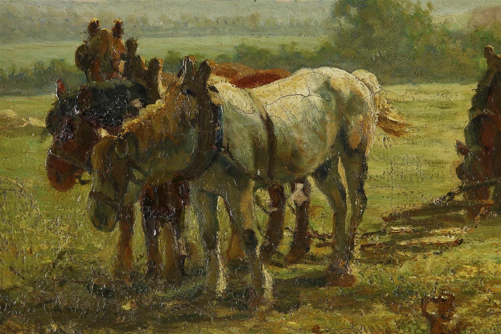 Cornelis Albertus Johannes Schermer (1824-1915) Loading the hay wagon, signed lower right. Oil on - Image 4 of 5