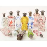 Lot of 12 glass and crystal perfume bottles