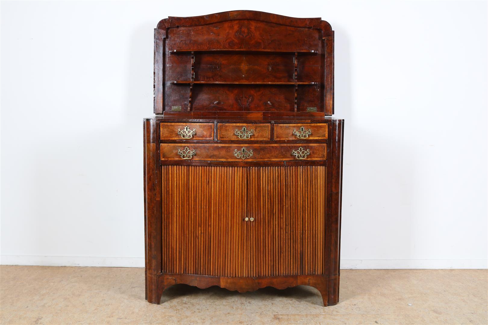 burr walnut Louis XVI folding buffet with upstand, 4 drawers and 2 2 louvre doors, ca. 1800, 94 x 98 - Image 3 of 7