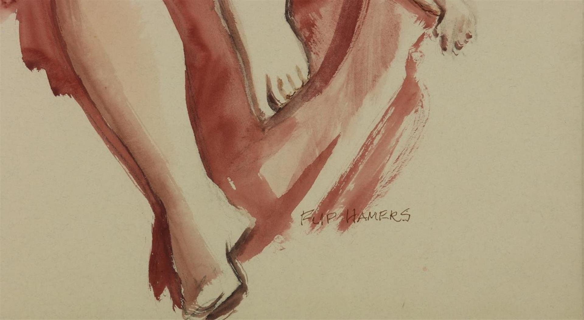 Flip Hamers (1909-1995) Naked lady, signed lower right, watercolor on paper 64 x 49 cm. - Image 3 of 4