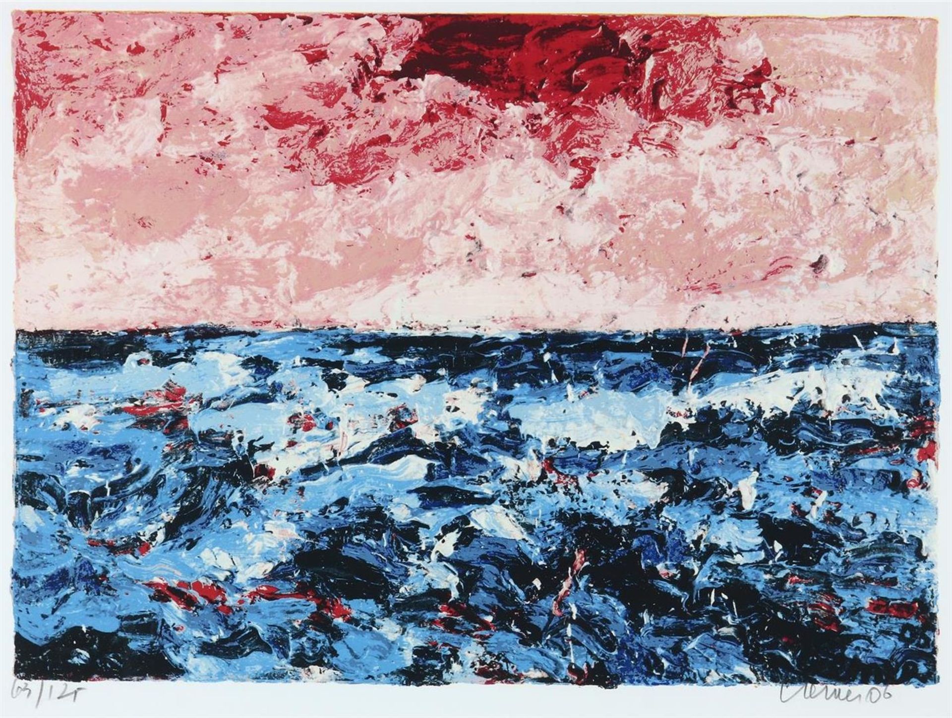 Jan Cremer (1940-) Seascape with sunset sky, signed lower right and dated '06, screen print 63/125