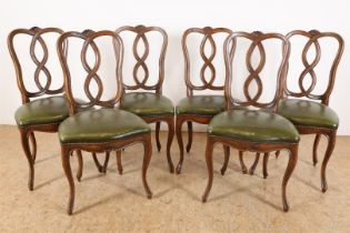 Six walnut Louis XV-style chairs