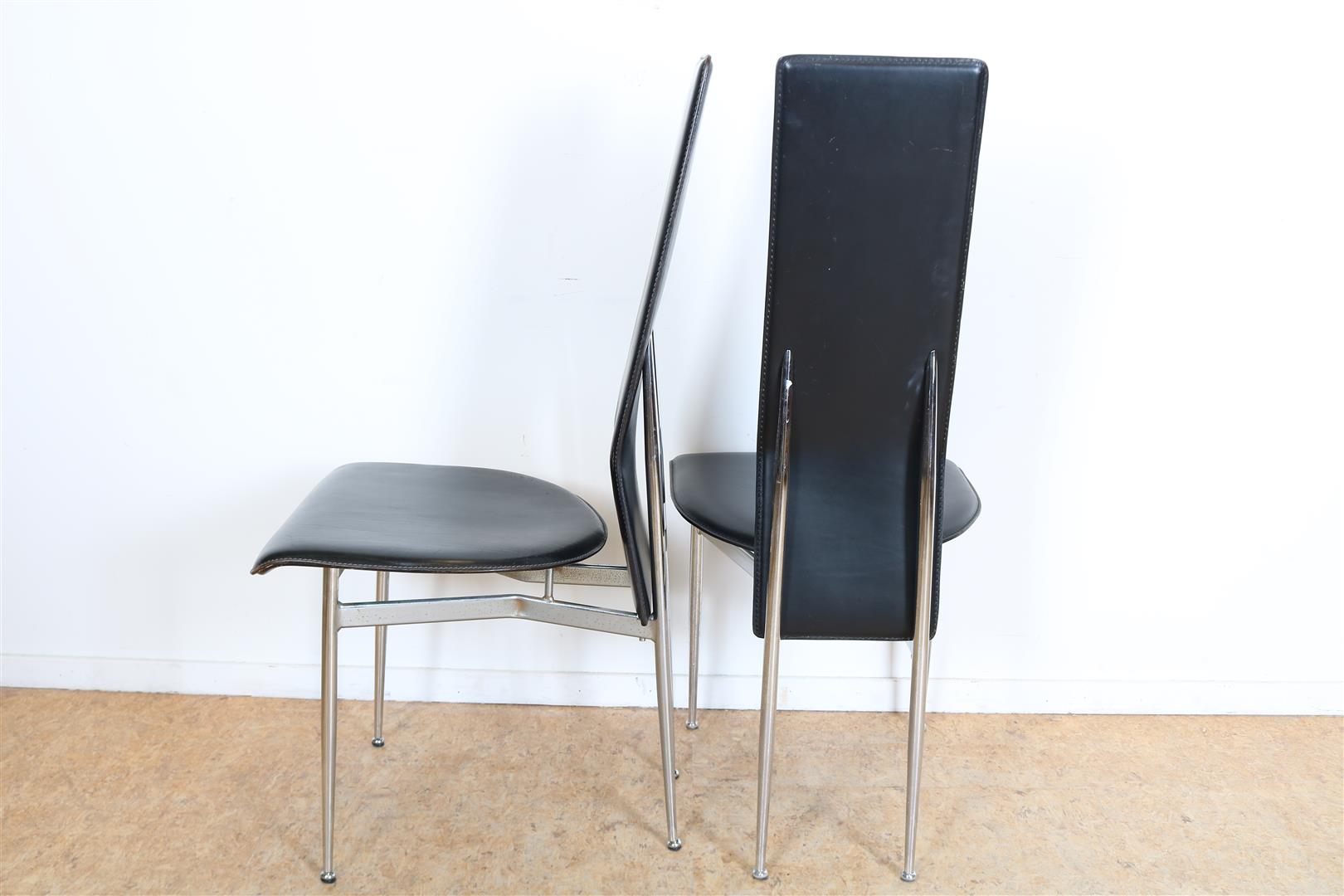 Series of 11bauhaus style dining room chairs, including 1 armchair with black saddle leather seat on - Image 3 of 7