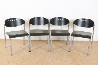 Series of 4 black-stained plywood chairs