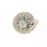 White gold tower rosette ring set with diamonds, center stone approx. 0.50 ct. set, grade 585/000,