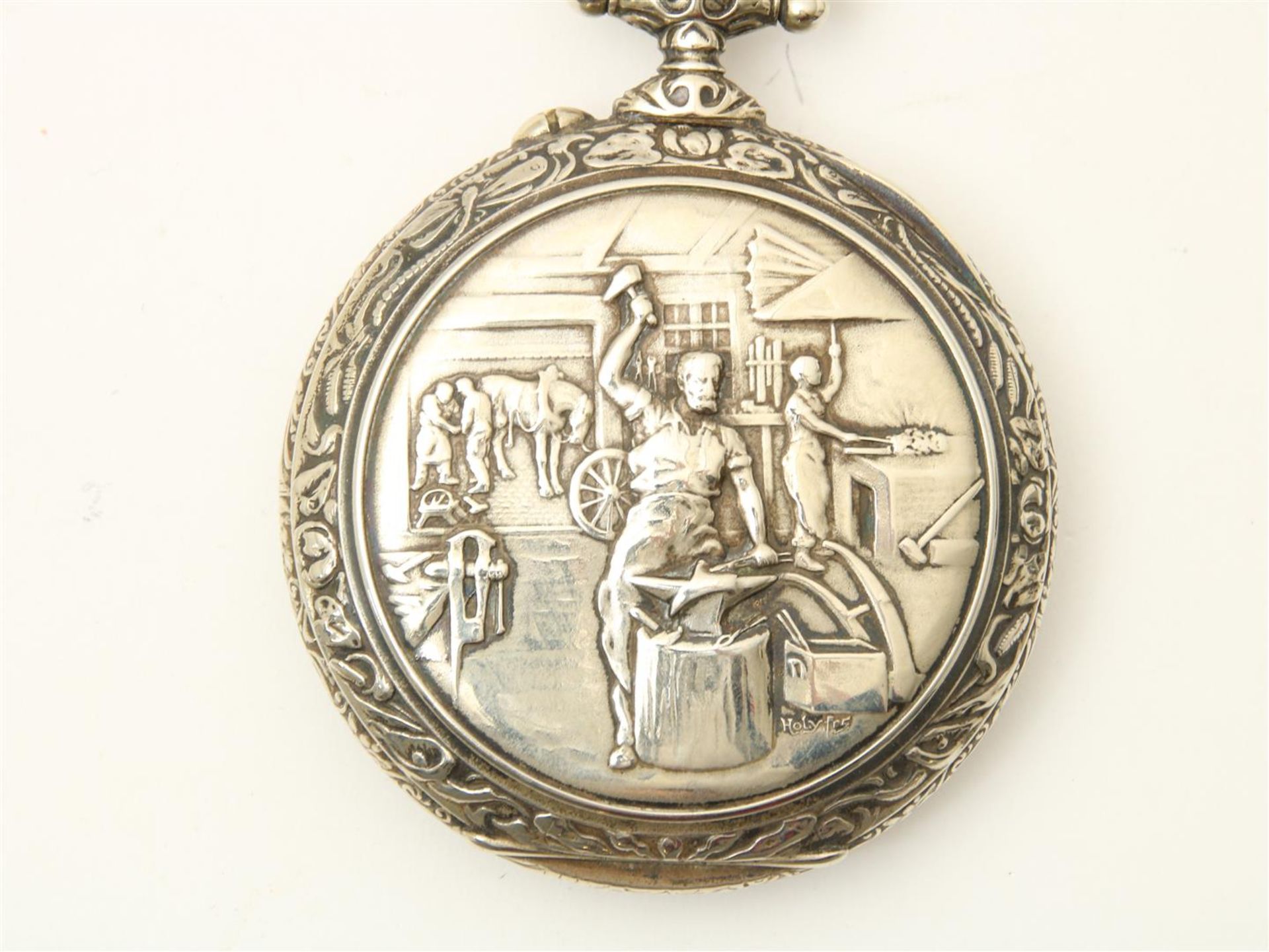 Silver pocket watch, with a lid with forge on the back, address: Doxa, Liege 1905, engraved on the - Image 2 of 4