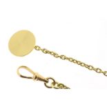 Yellow gold watch chain, chatelaine, with anchor clasp and cuff, grade 750/000, maker's mark HSP,