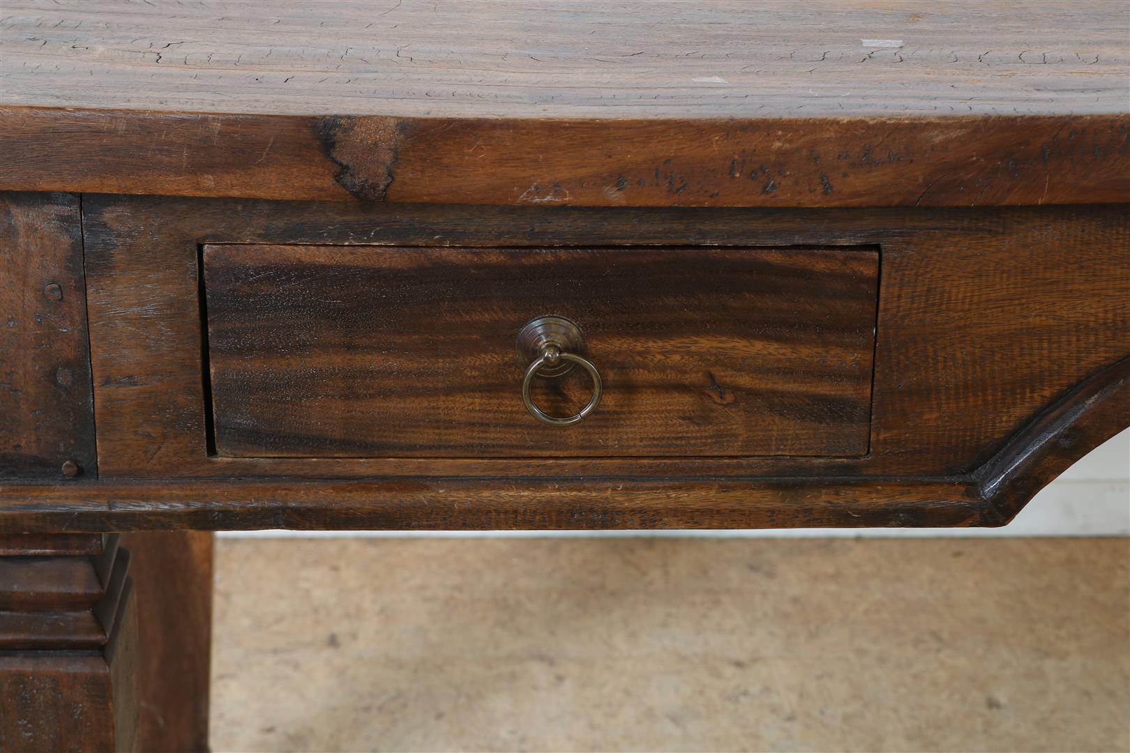 Teak table desk with 2 drawers on tapered legs, Indonesia, 83 x 175 x 73 cm. - Image 2 of 5