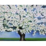 Hans Butzelaar (1945-) Blossom tree, signed lower right. Oil on panel 76 x 97 cm