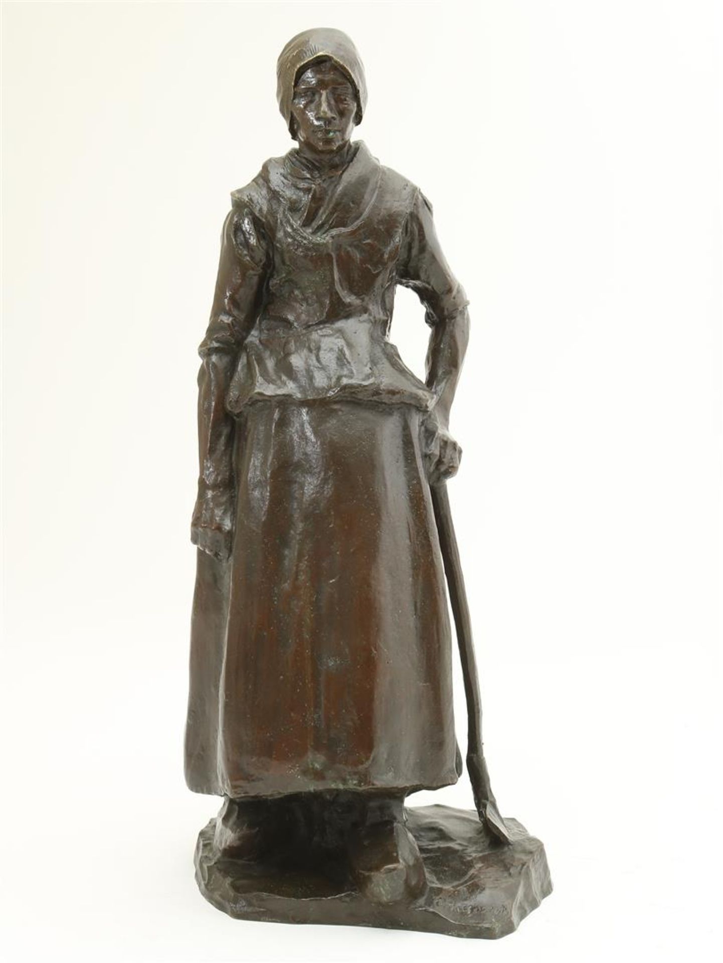 "Charles" Henri Marie van Wijk (1875-1917) Bronze sculpture of a fisherman's woman leaning on a