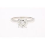 White gold solitaire ring set with brilliant cut diamonds, approximately 2.05 ct., I, P1, grade