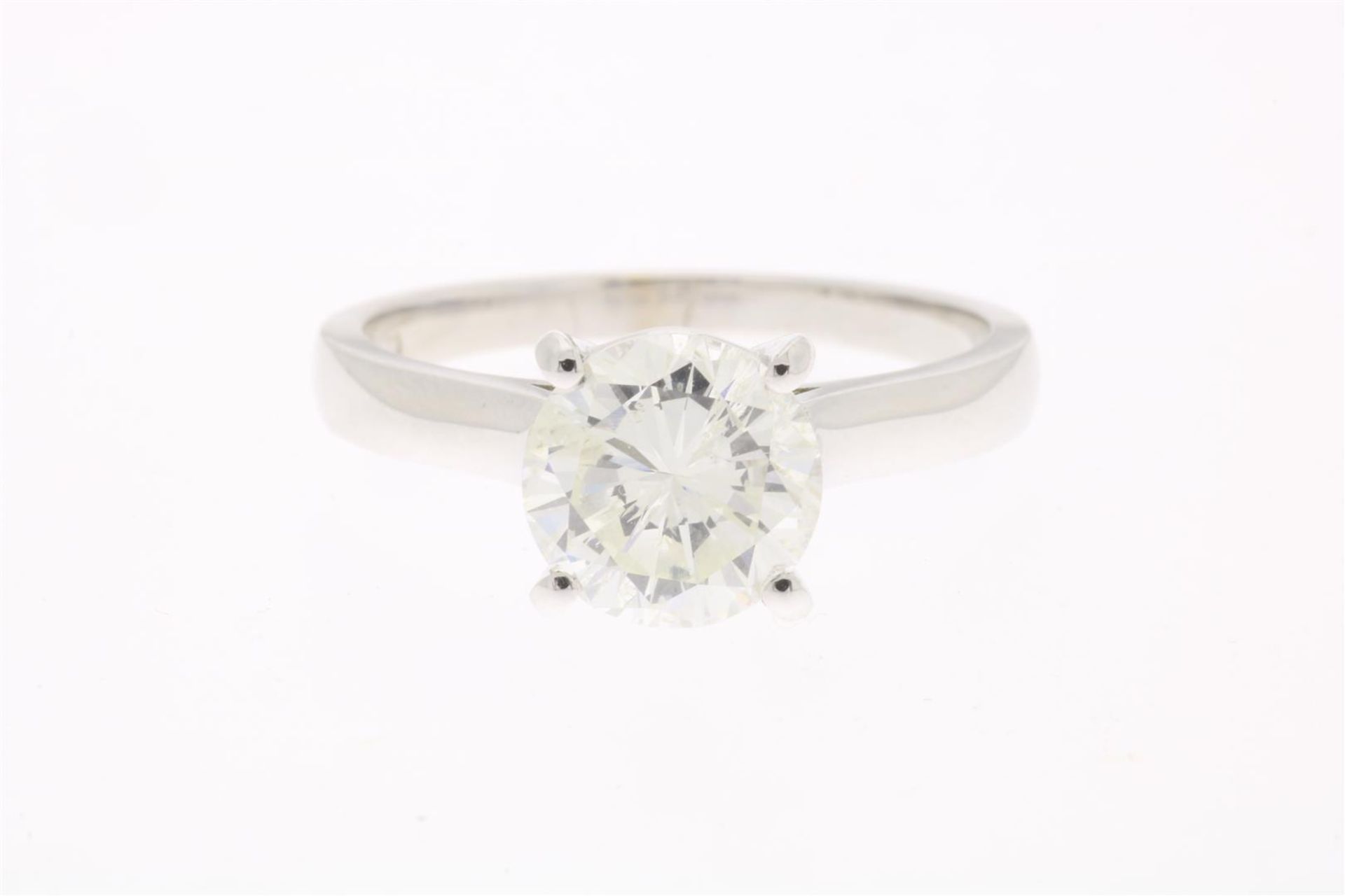 White gold solitaire ring set with brilliant cut diamonds, approximately 2.05 ct., I, P1, grade