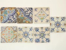 Lot of 7 various polychrome tiles