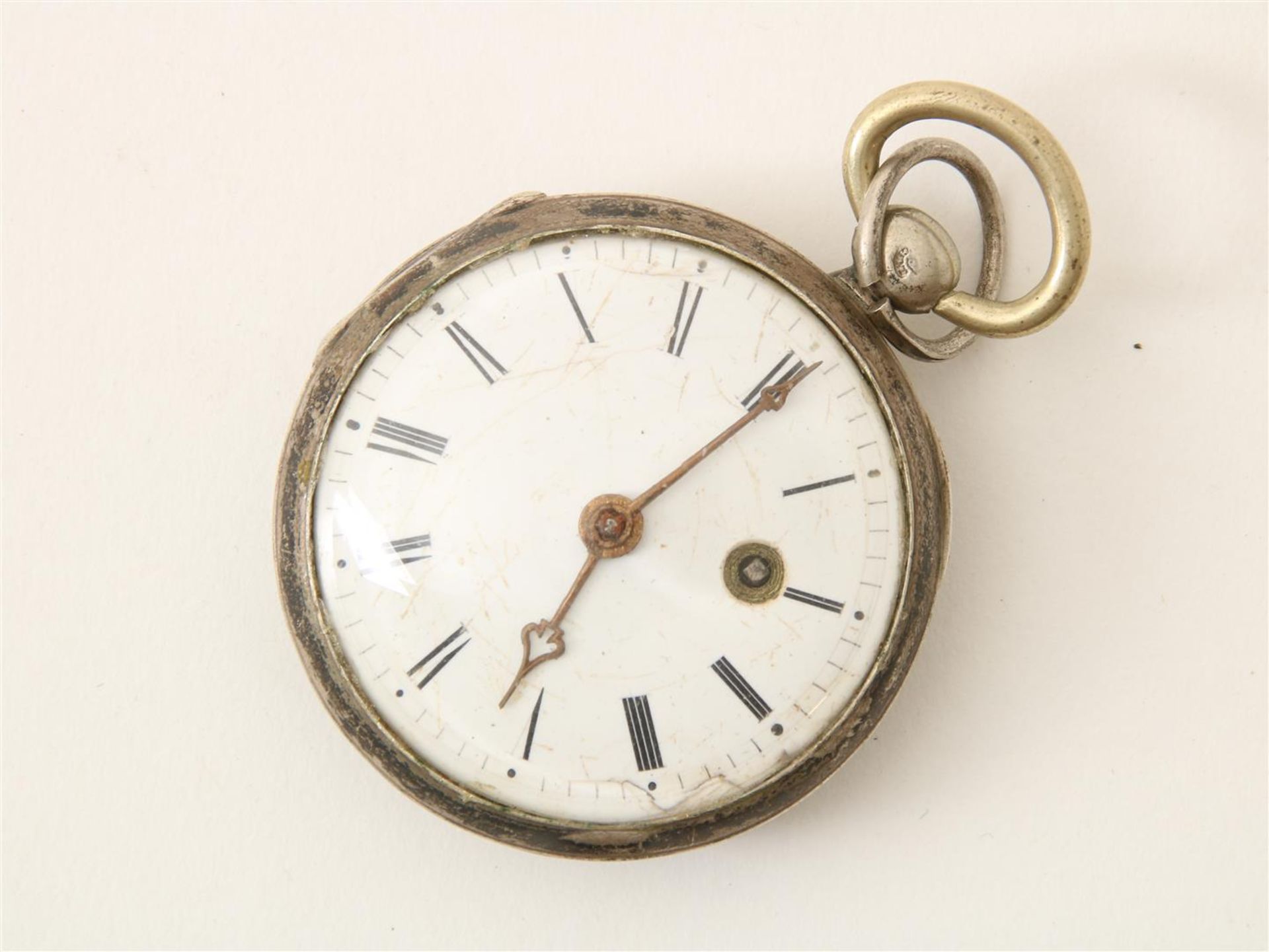 Silver pocket watch, diameter 47 mm.