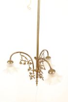 Copper hanging lamp with 3 glass flower shades