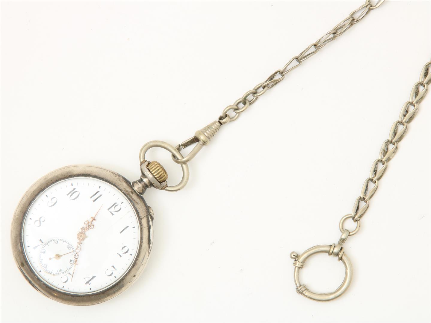 Pocket watch in partly silver case on watch chain