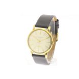 Baume & Mercier Geneve, partly gilded steel men's wristwatch with leather strap, numbered