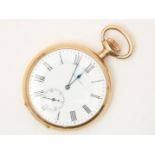 Pocket watch, yellow gold case, address: WALTHAM, grade 585/000, numbered: 30627, diameter 46 mm.