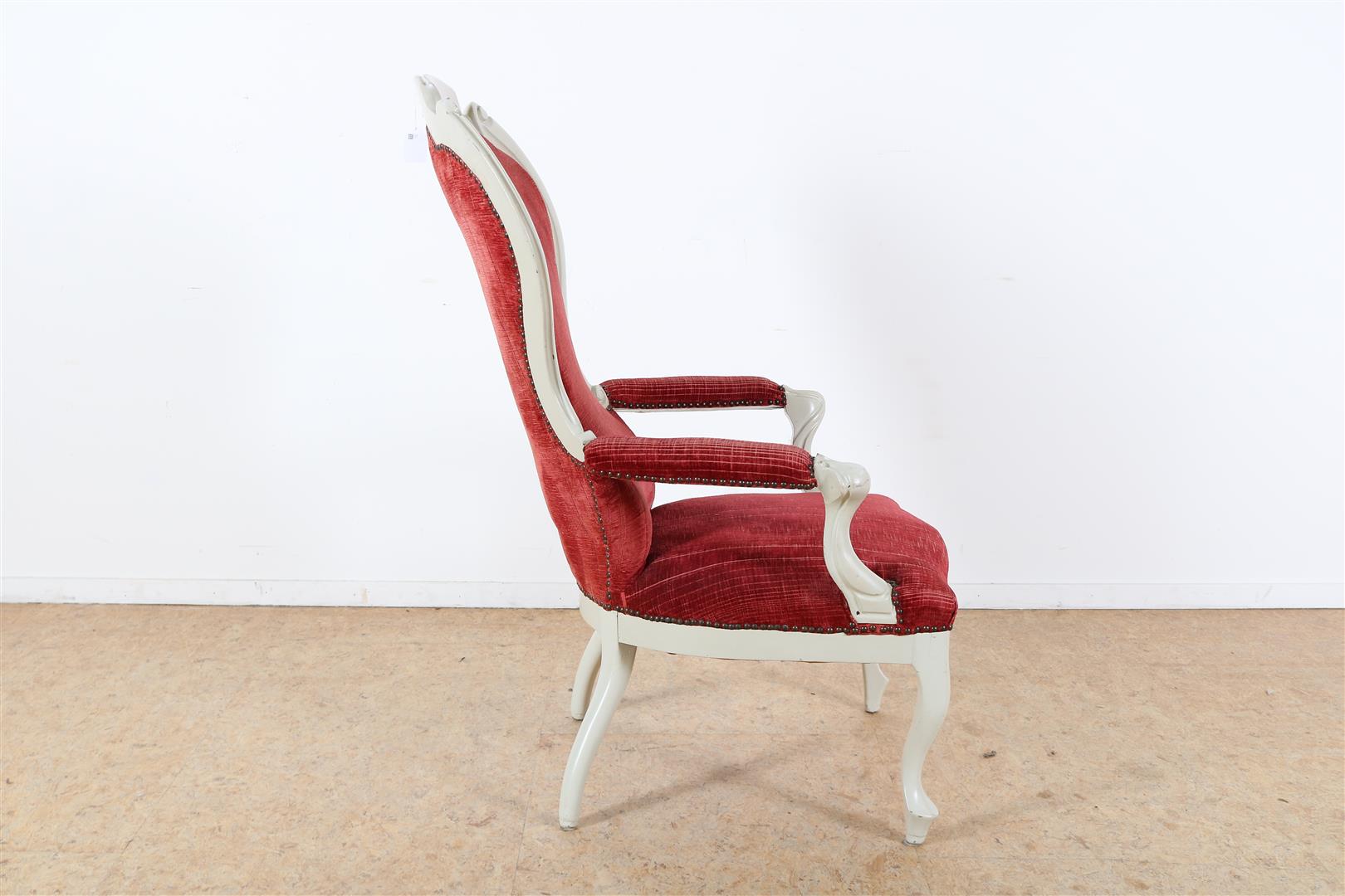 white-painted Biedermeier armchair with red velvet upholstery, 19th century. - Image 2 of 5
