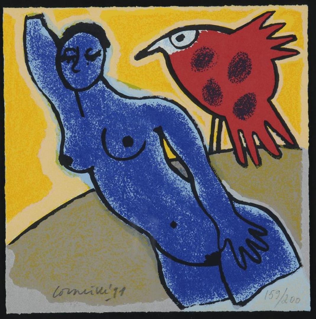 Corneille (Cornelis Guillaume van Beverloo) (1922-2010) Two screen prints: Woman with bird, bottom - Image 3 of 4