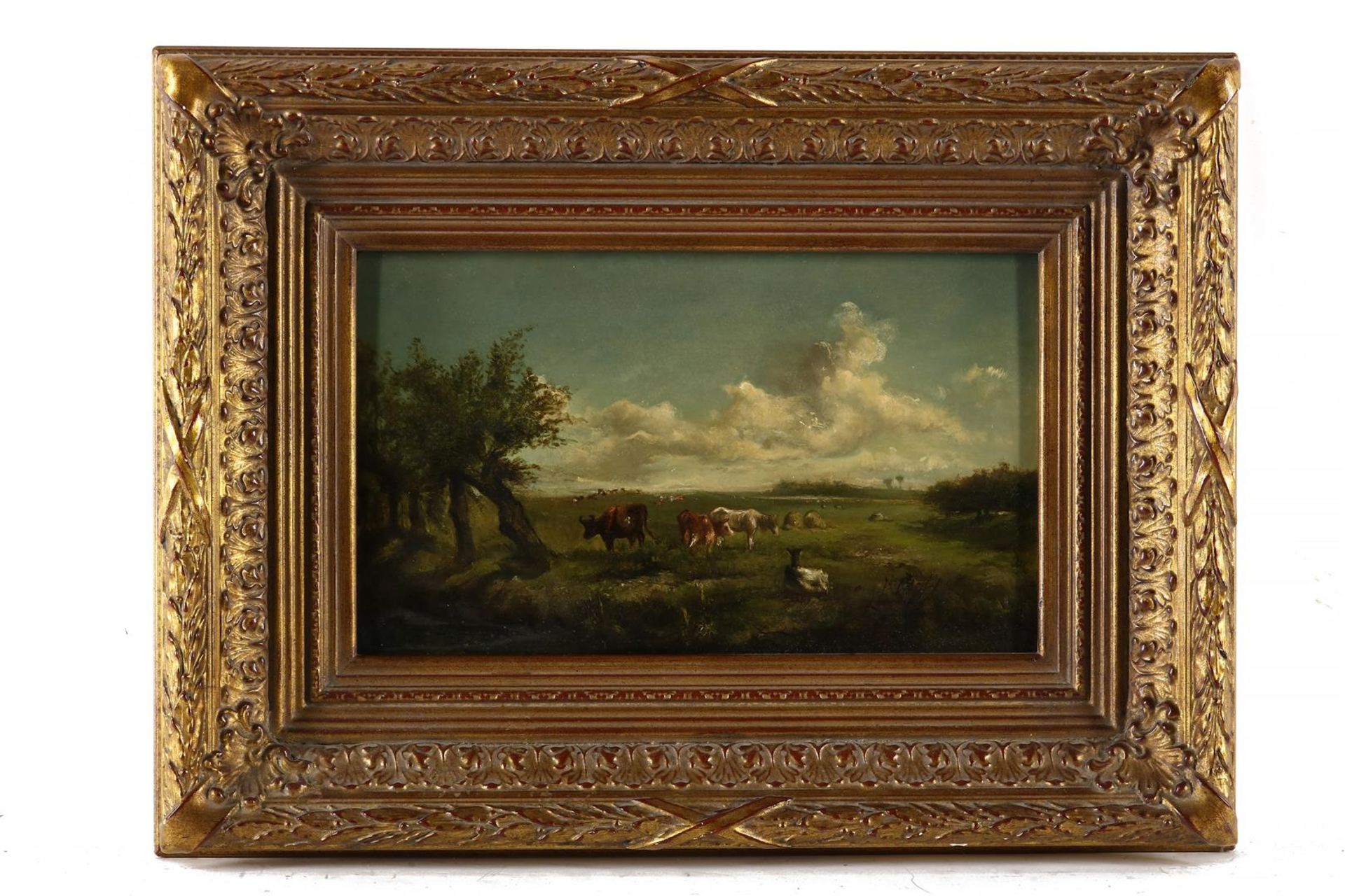 Willem Roelofs (1822-1897) Dutch landscape, remainder of signature bottom left, panel, 24 x 40 cm. - Image 2 of 4