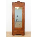 Teak Art Deco linen cupboard with mirror door (broken) and a drawer, Indonesia approx. 1925.203 x 77