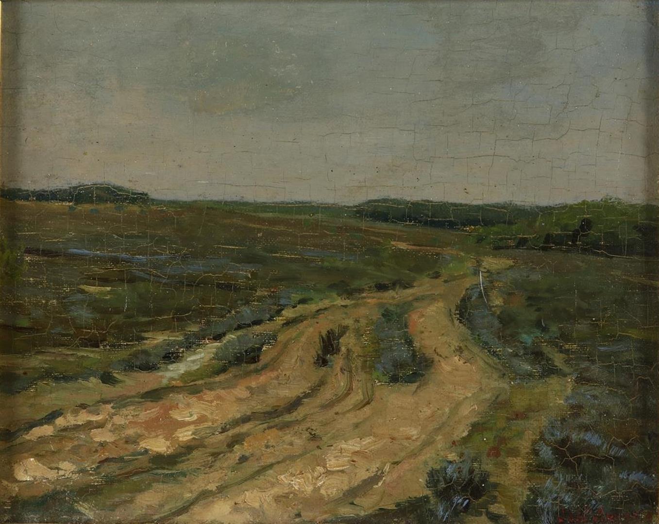 Johan Meijer (1885-1970) Goois heathland landscape, signed lower left, Oil on panel, 21 x 26 cm.