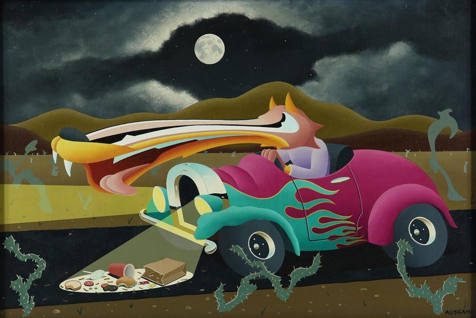 Anthony Ausgang (1959-) "Hamburger highway: Fast food and fast cars", signed bottom right and