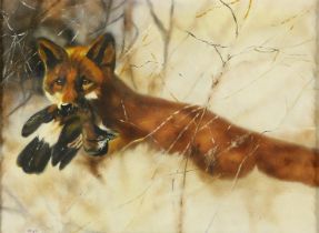 Signed 'K.S' Fox with prey