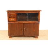 Oak Art Deco tea cabinet with 2 sliding glass doors, 2 drawers and 2 panel doors, approx 1925/30, 78