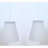 Set of Foscarini design lamps in glass and aluminum, equipped with two very thin steel cables that
