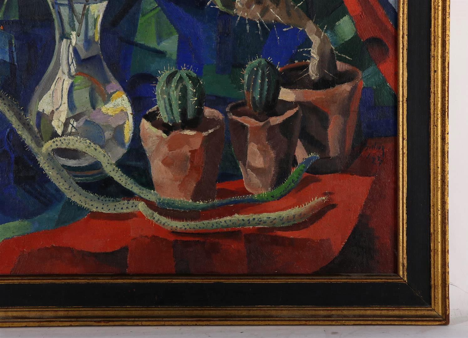 Herman Bieling (1887-1964) Flower still life with lilies and cacti, signed and dated bottom right " - Image 3 of 4