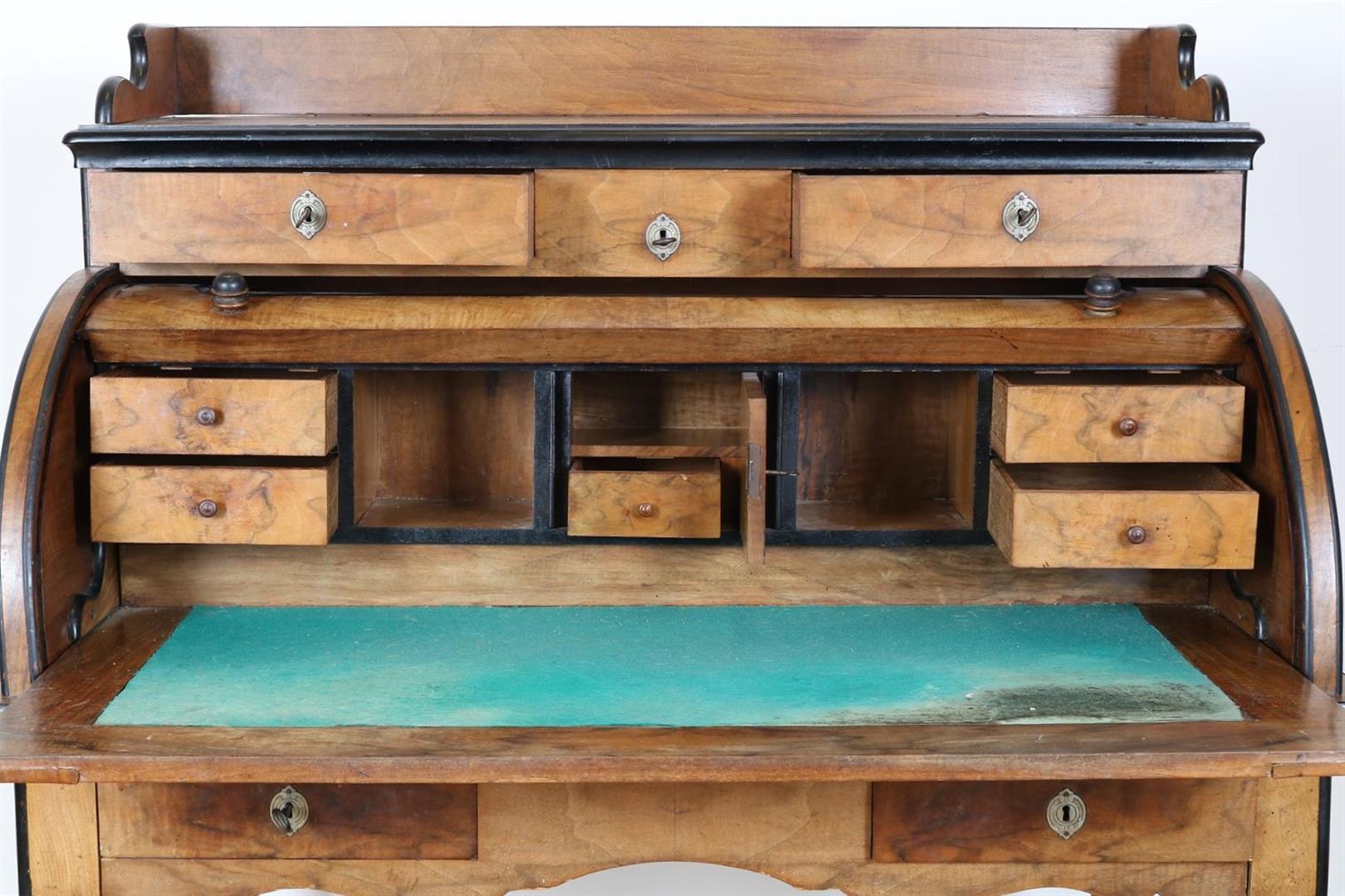 Mahogany Willem III cylinder desk with 4 drawers and interior with panel door and 4 drawers, Holland - Image 5 of 5