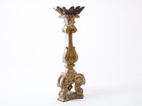 Wooden and silver leaf church pen candlestick