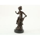 Bronze sculpture of a girl sitting on a tree stump, after a cast by Auguste Moreau (1834-1917),