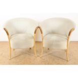 Set of Giorgetti Progetti 63220 armchairs with Pau Ferro wooden armrests and wool upholstery,