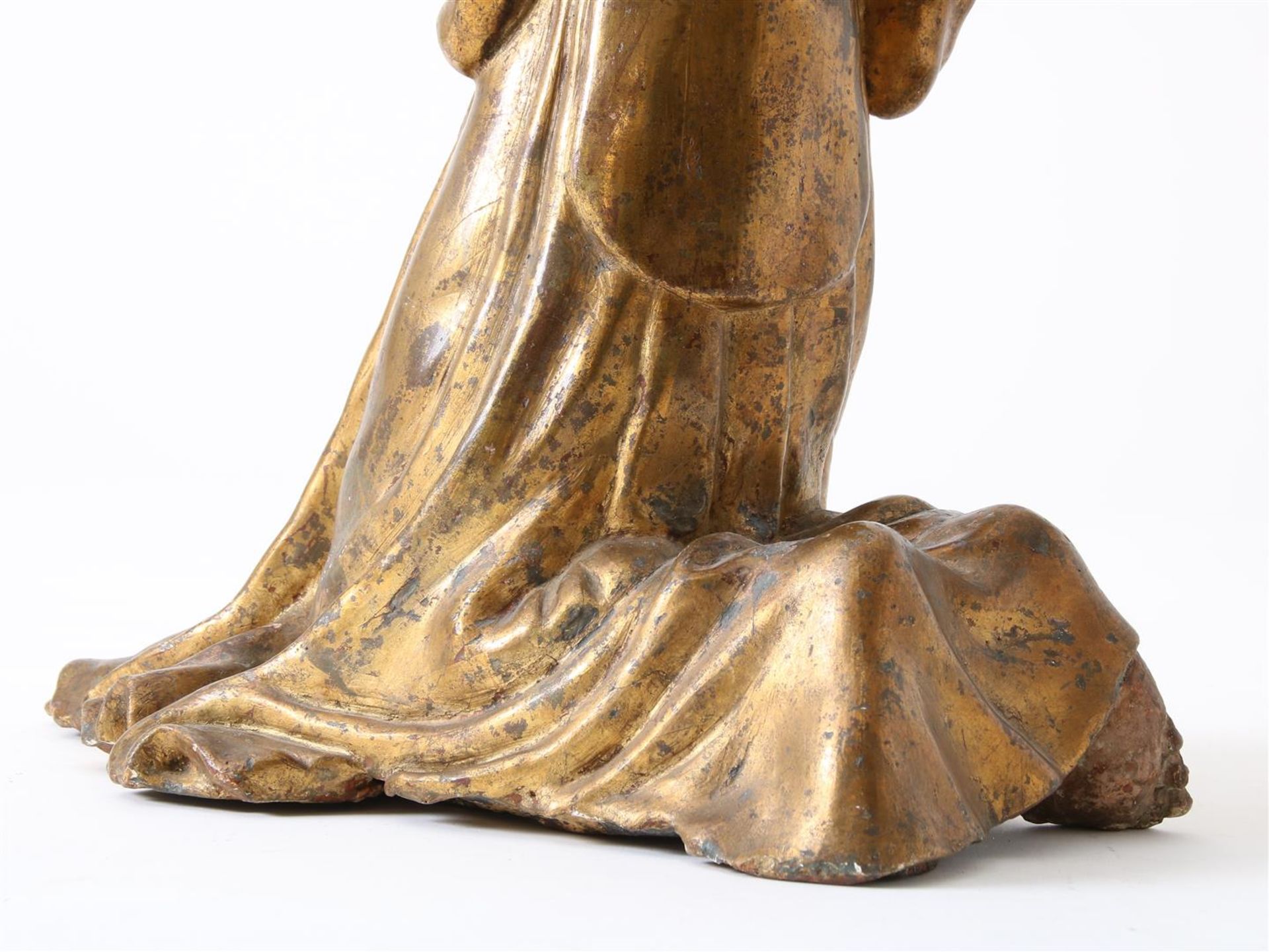 Partly gilded terracotta sculpture of kneeling Saint Francis of Paula (1416-1507) with beard and - Image 12 of 16