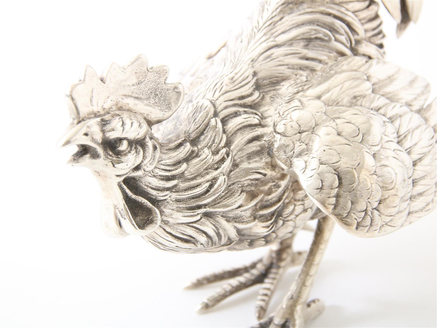 Set of silver fighting cocks, year 1973, grade 835/000, gross weight 850 grams. h.21 cm. and 14 cm. - Image 6 of 8