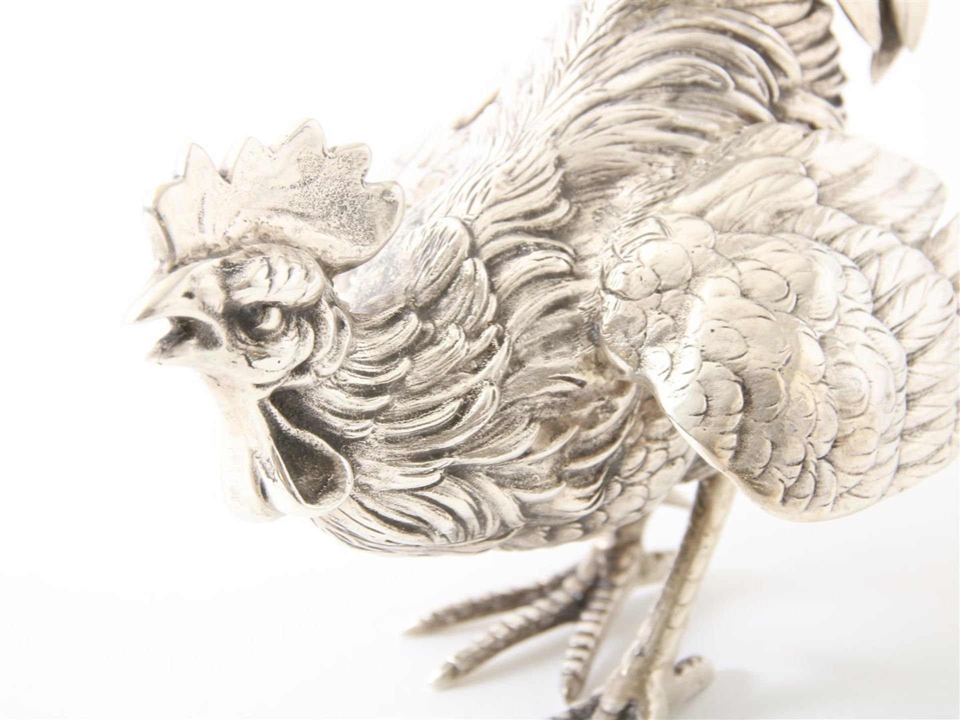 Set of silver fighting cocks, year 1973, grade 835/000, gross weight 850 grams. h.21 cm. and 14 cm. - Image 6 of 8