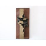 Abstract, unsigned, bronze sculpture on wooden base, height 13 cm.
