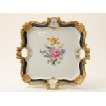 Porcelain Meissen tray with central polychrome decor of flowers in relief and decorated with