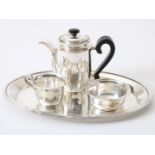 Four-piece silver coffee set: coffee pot, tray, sugar bowl and milk jug, Germany ca. 1930, 835/