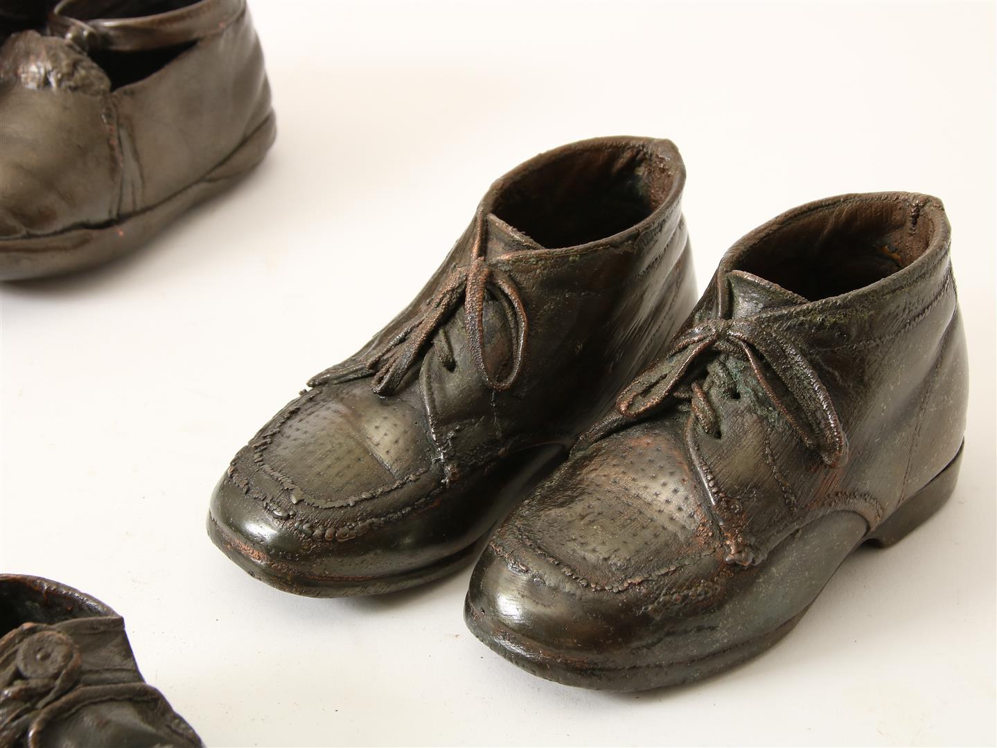 Collection of 7 antique bronze/burnished children's shoes and a later pair, various models/sizes, - Image 2 of 2