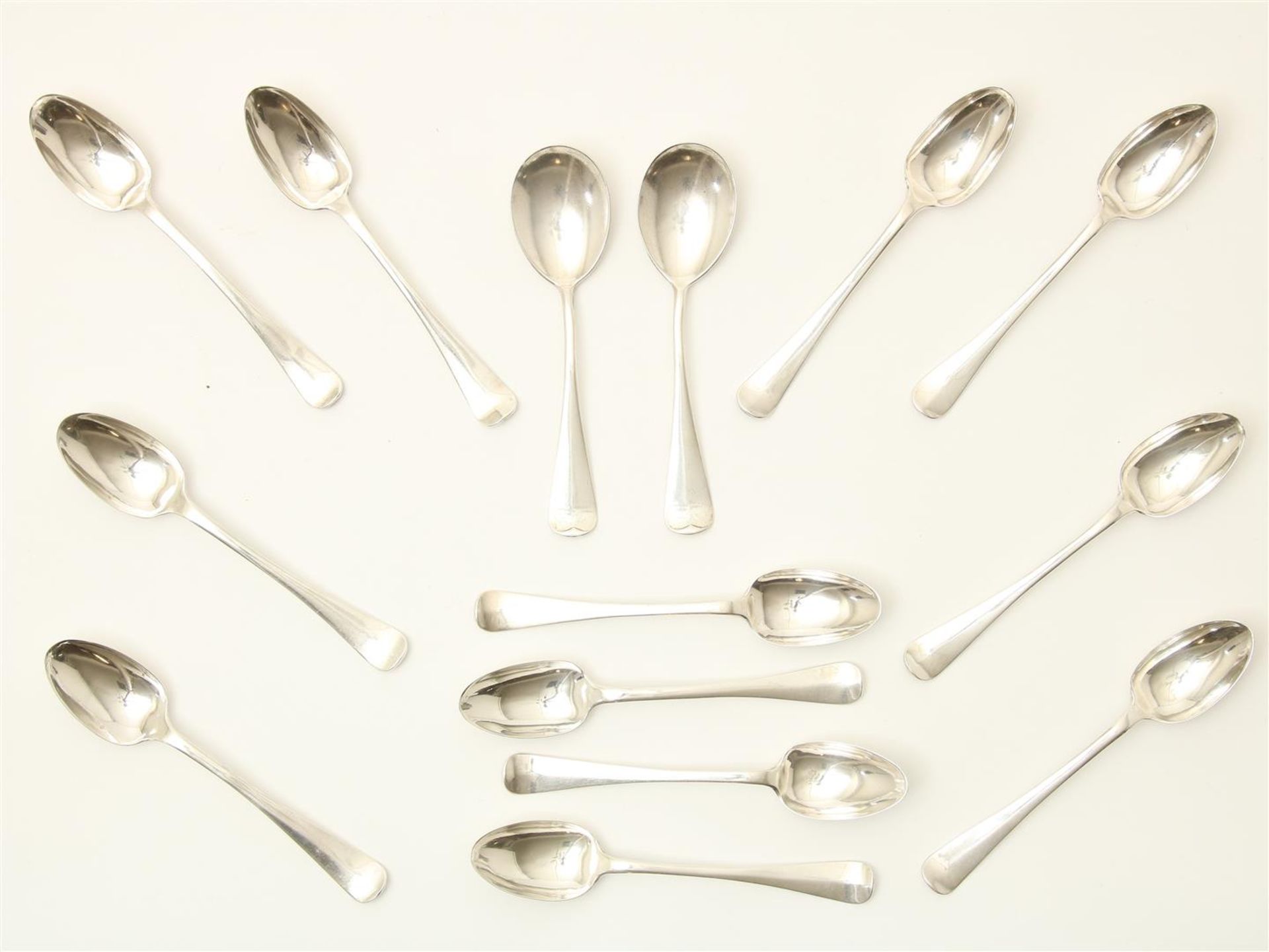 Twelve silver coffee spoons with Dutch smooth, grade 925/000, maker's mark: "xWH", Willem Albertus